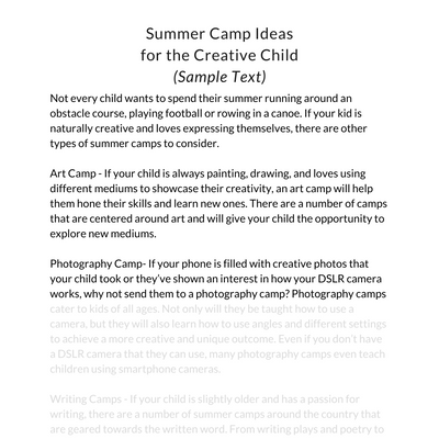 Kids Photography Camp Pre-Written E-mails and Blog Posts