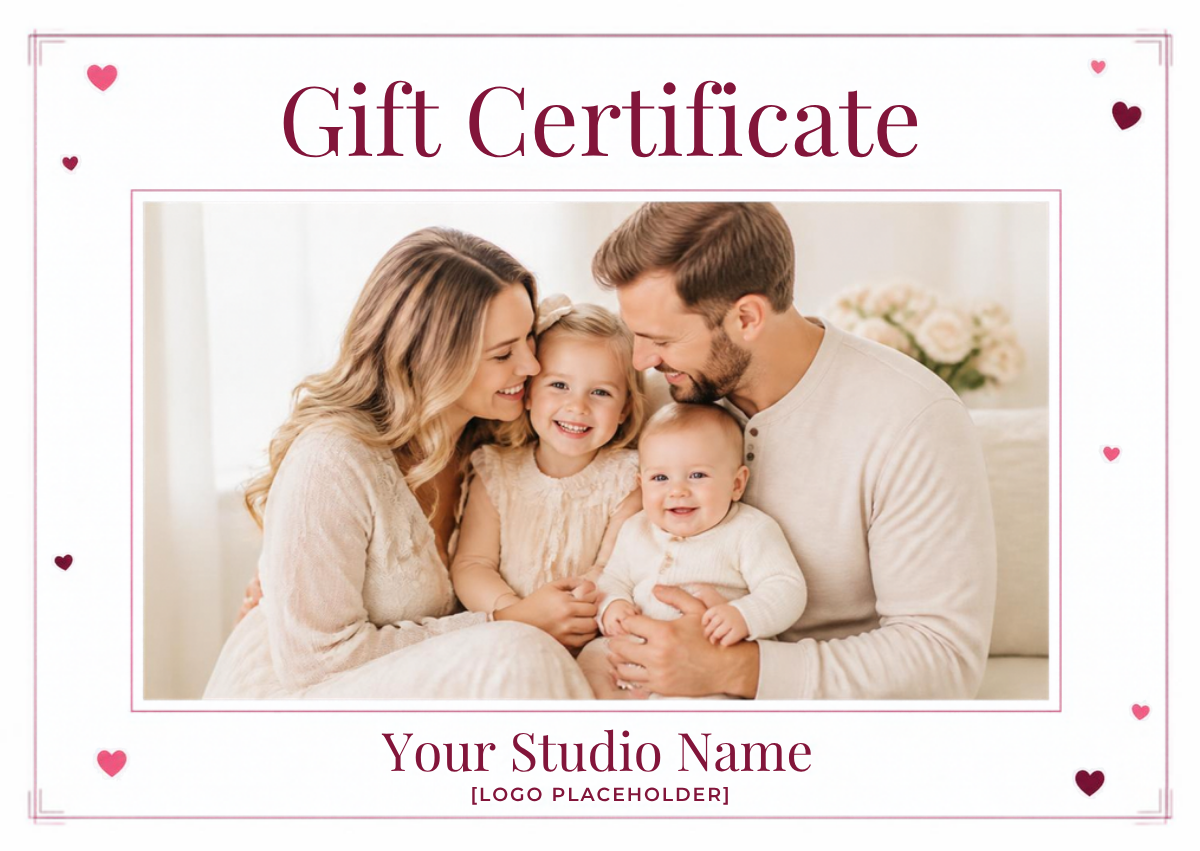 Free Canva photography gift certificate template, front