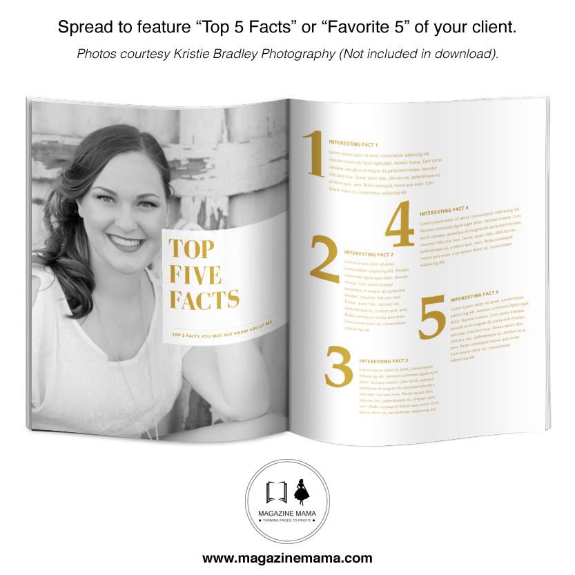 Inside spread of senior photography magazine template
