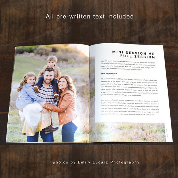 8.5x11 Magazine Template - Mini Sessions Welcome Guide Photographer Template