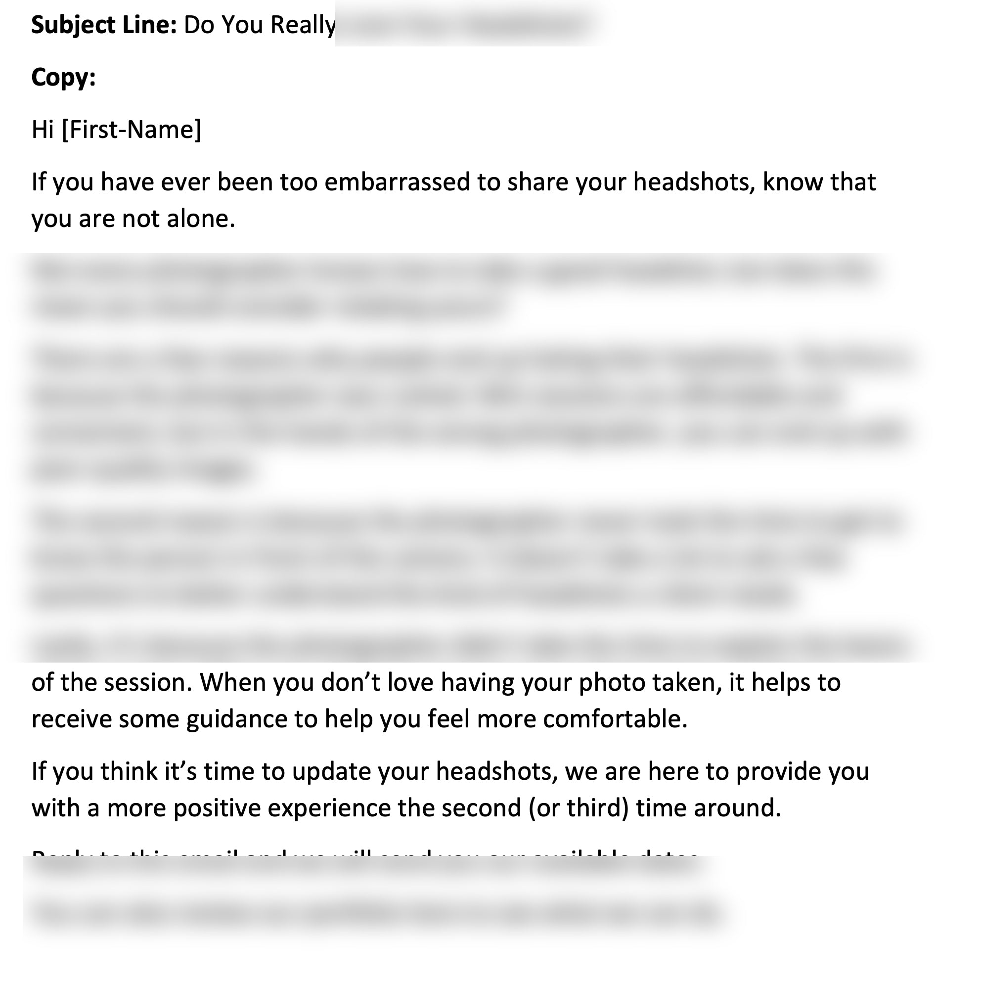 Headshot Photography Pre-Written E-mails