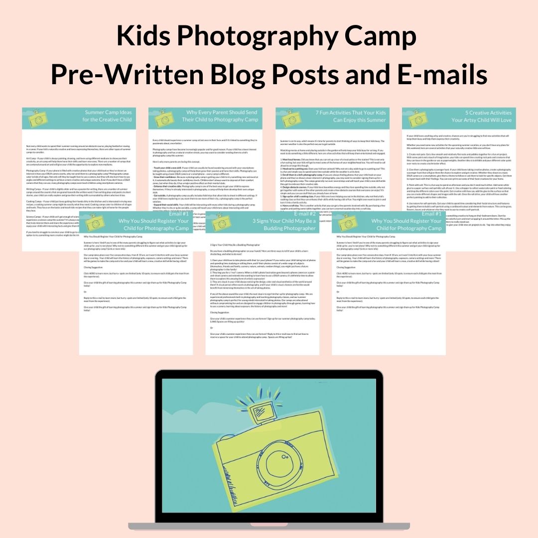 Kids Photography Camp Emails and Blog Posts