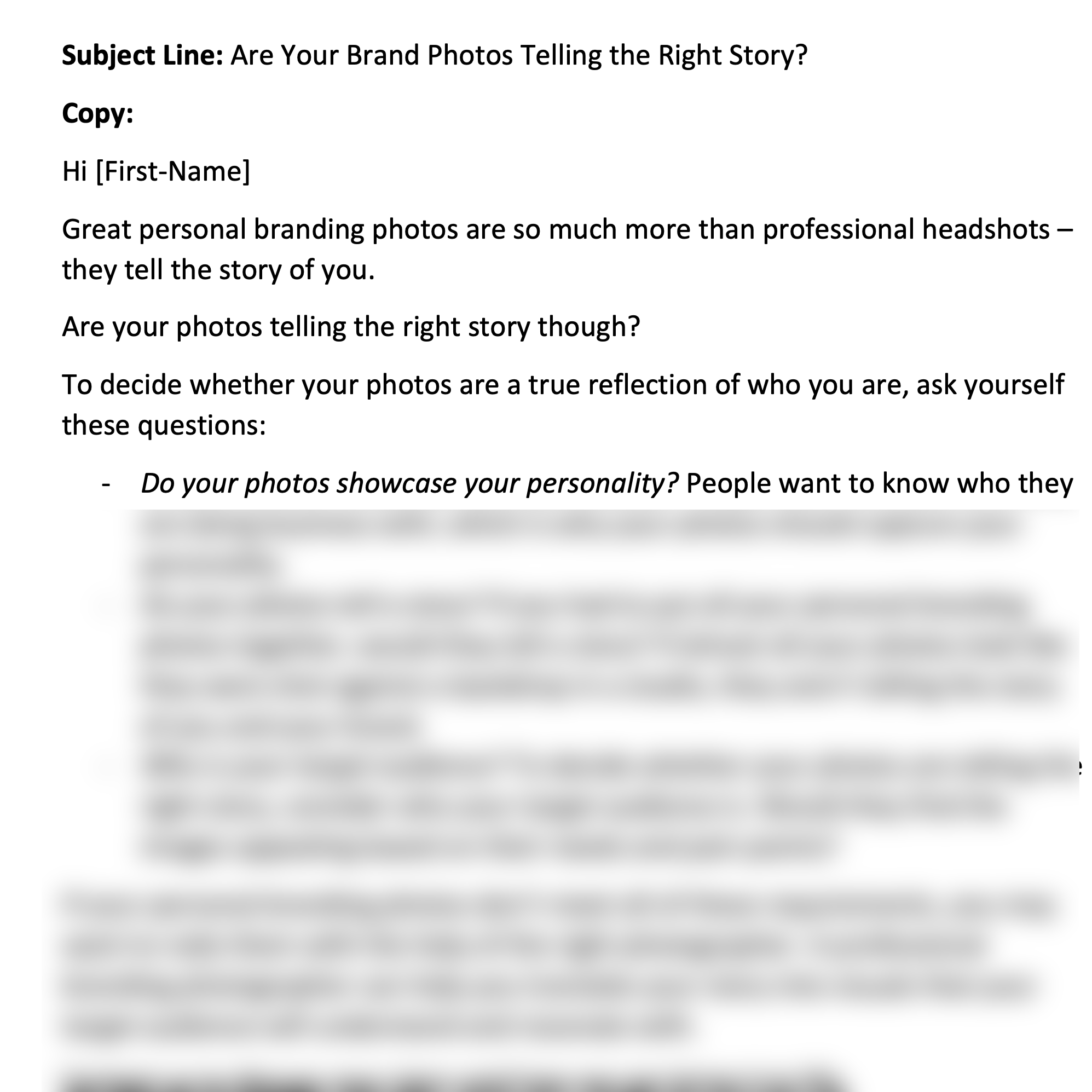 Personal Brand Photography Pre-Written E-mails