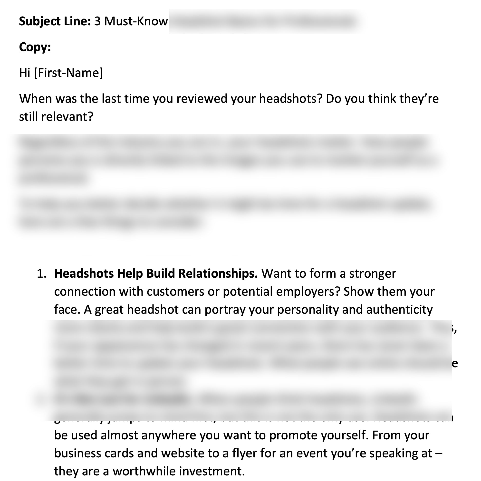 Headshot Photography Pre-Written E-mails