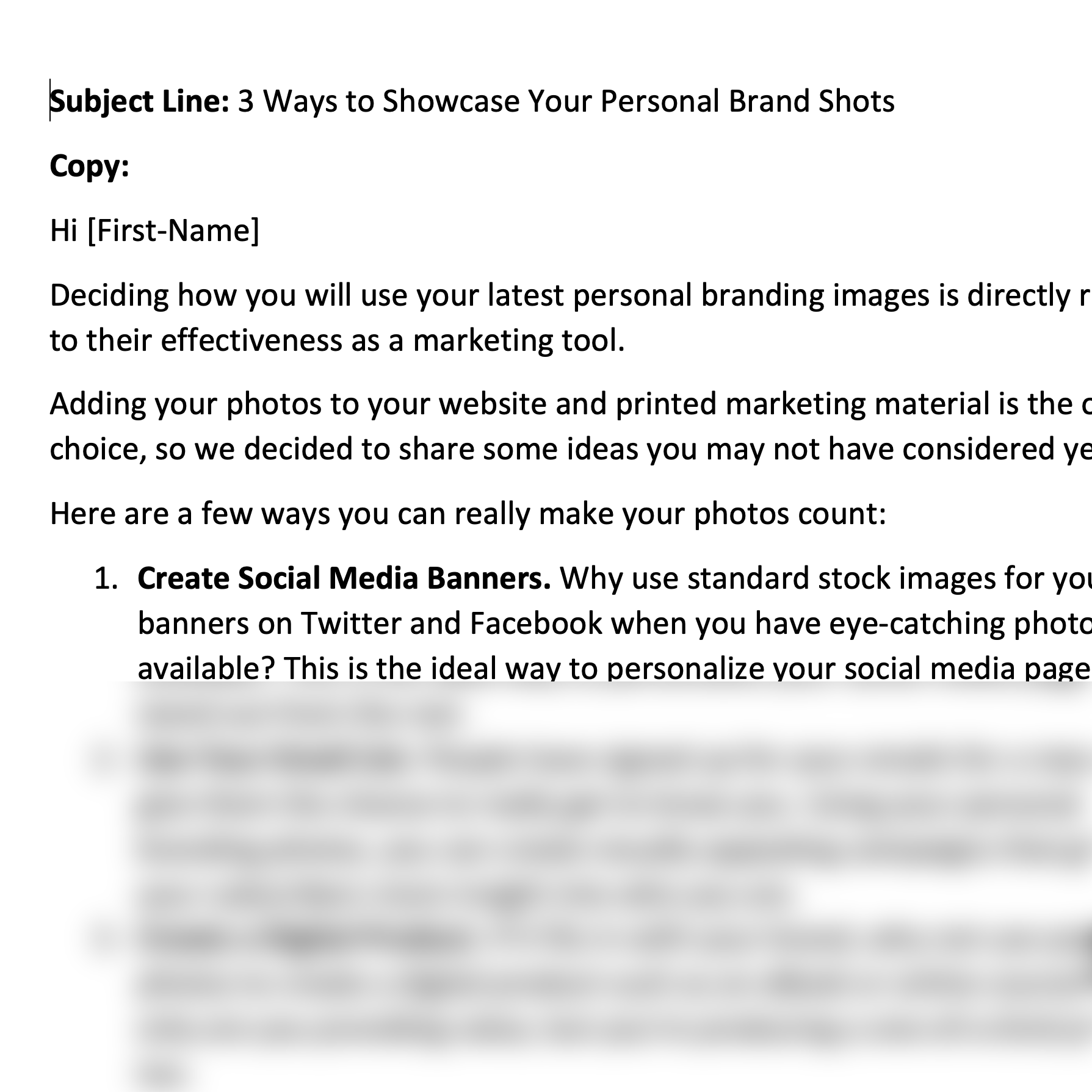 Personal Brand Photography Pre-Written E-mails