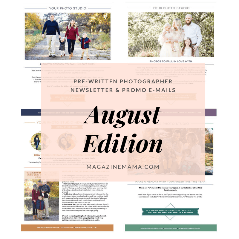 Photography Newsletter Ideas Templates - August