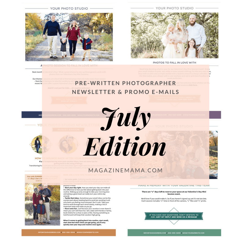 Photography Newsletter Ideas Templates - July