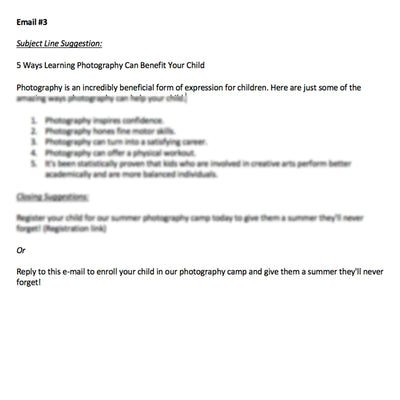 Kids Photography Camp Emails and Blog Posts