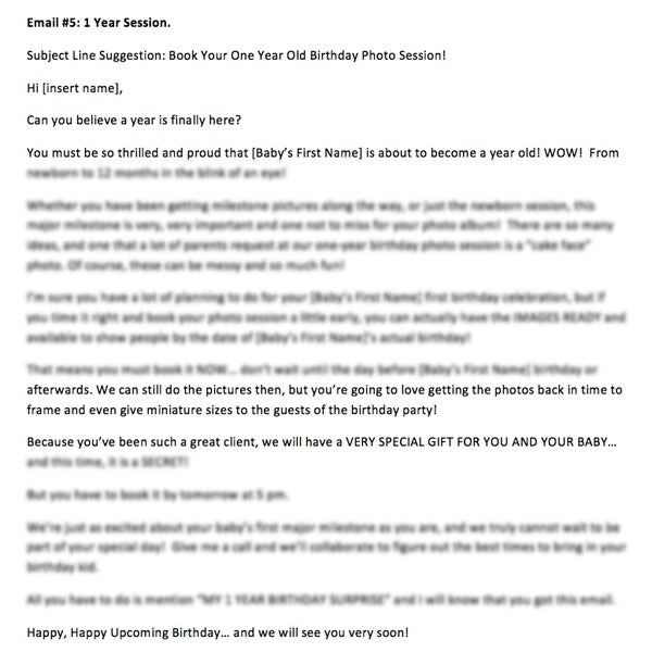 Photographer email temples sample text for newborn photographer