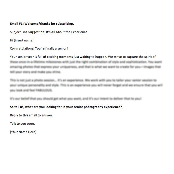 Pre-Written E-mails - Senior Photography Pre-Written E-mails