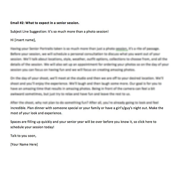 Pre-Written E-mails - Senior Photography Pre-Written E-mails