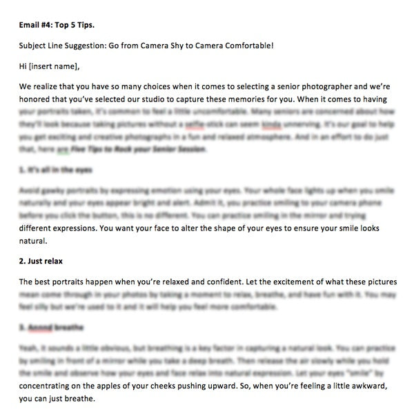 Pre-Written E-mails - Senior Photography Pre-Written E-mails