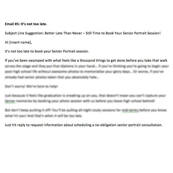 Pre-Written E-mails - Senior Photography Pre-Written E-mails