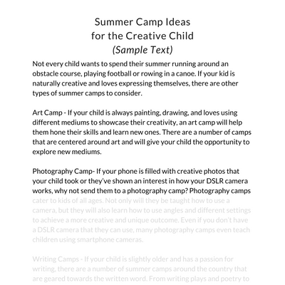 Kids Photography Camp Emails and Blog Posts