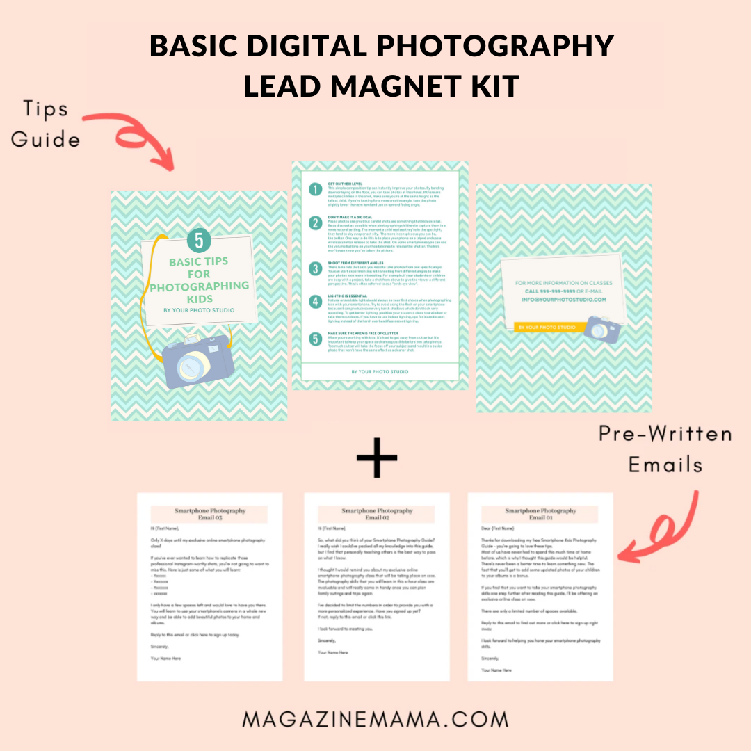 Basic Photography Lead Magnet Kit for Teaching Photography Online