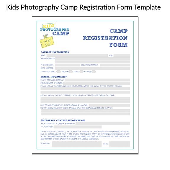 Kids Photography Camp Registration Form Template